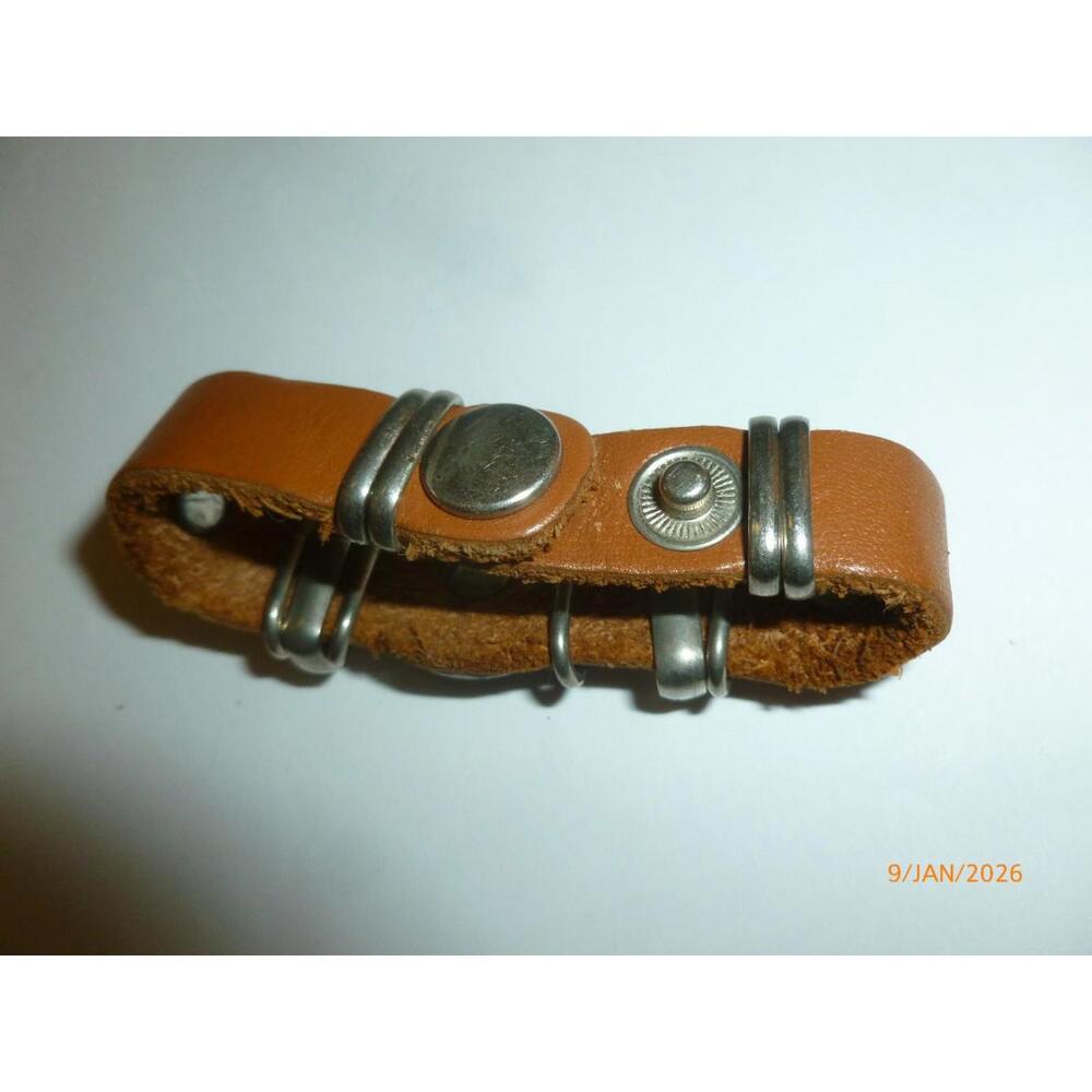 Vintage Brown Leather Silver Tone Faux Lapis Bracelet 7"-7.5" - Picture 3 of 3